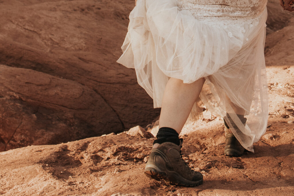 walking down from red rocks colorado elopement
