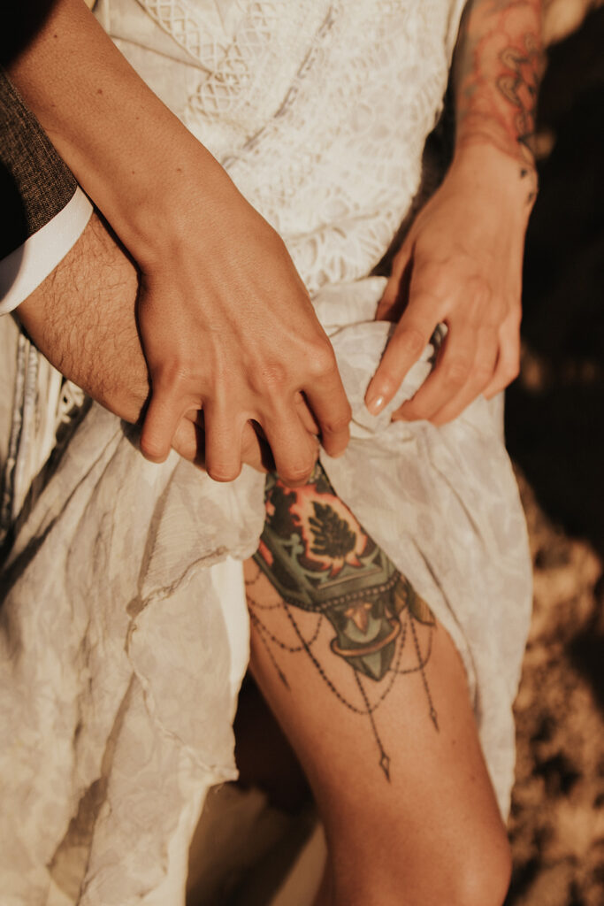 close up shot of the brides tattoo 