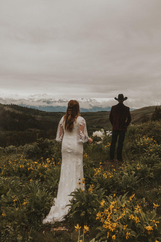 couple having a morning elopement in grand teton national park
