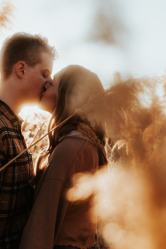 couple kissing during their photoshoot 