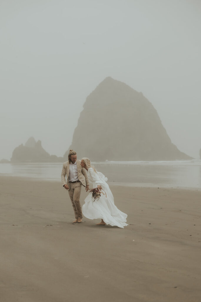 beautiful couple during their cinematic beach elopement 
