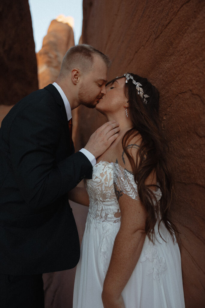 bride and groom looking at each other