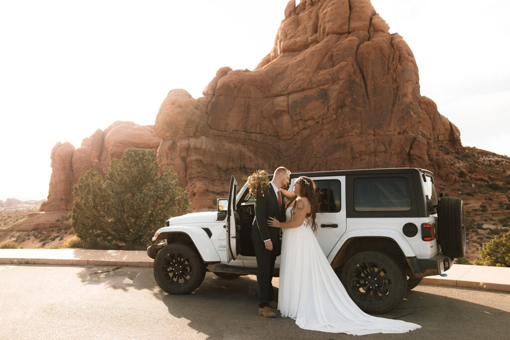 bride and groom looking at each other during their adventurous elopement