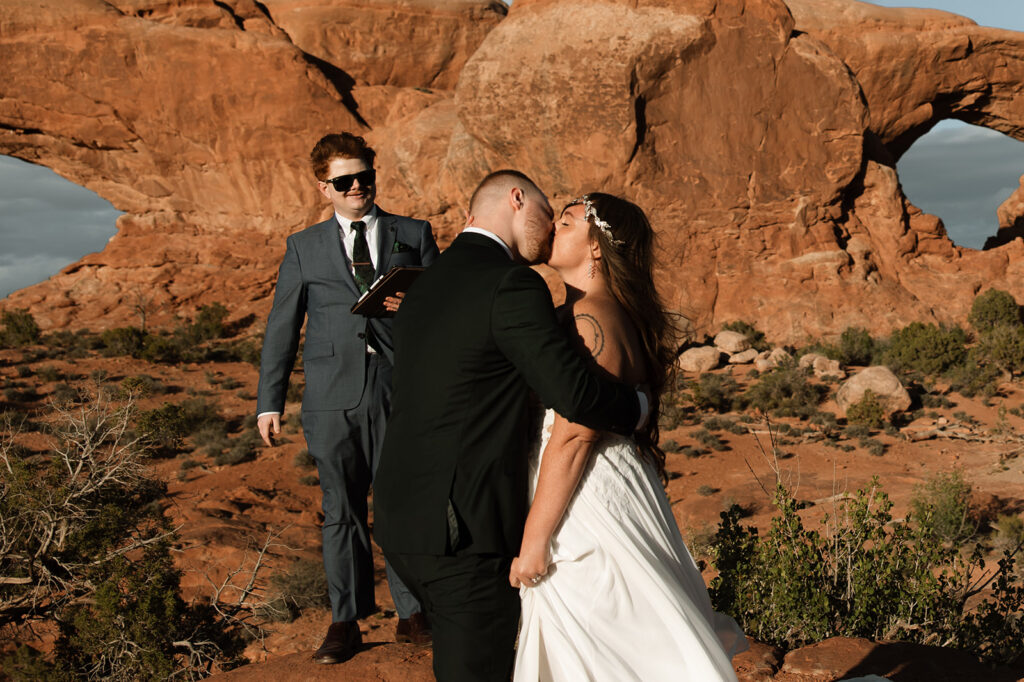 bride and groom kissing after their intimate elopement ceremony