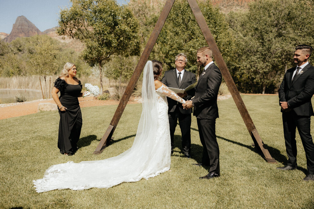 happy couple at their elegant and adventurous wedding ceremony