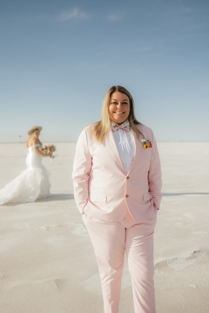 couple first look at their playful elopement