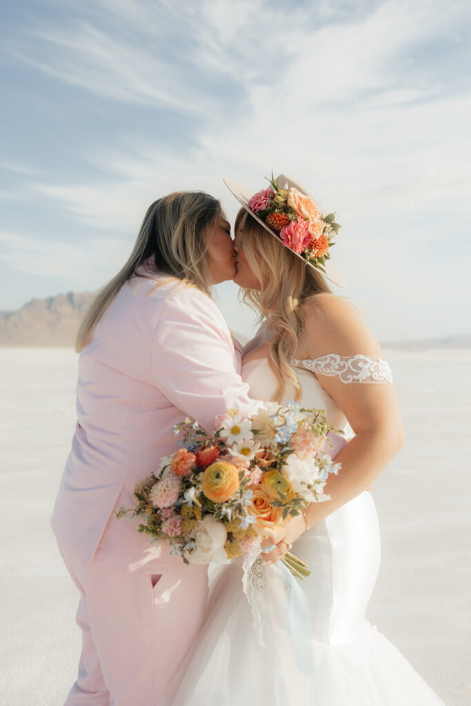 couple kissing after reading their letters