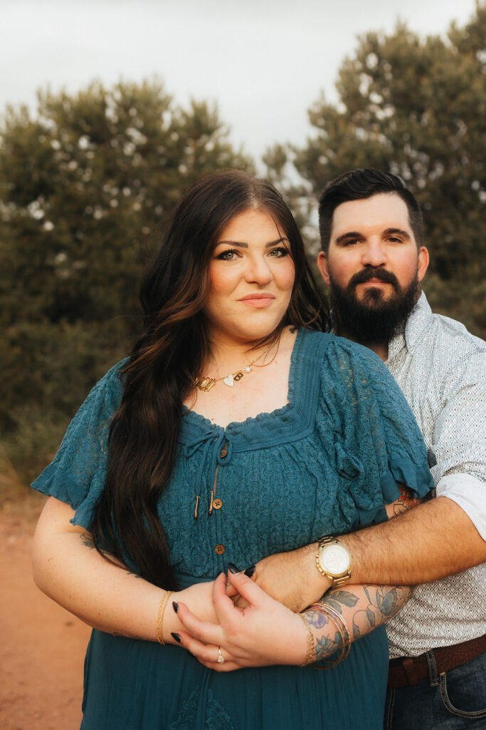 couple looking at the camera during their engagement session