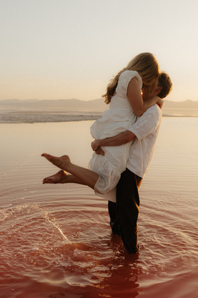 happy couple at their playful engagement session