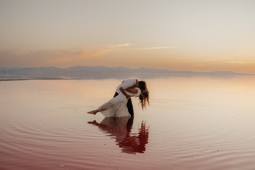 couple kissing at their engagement session