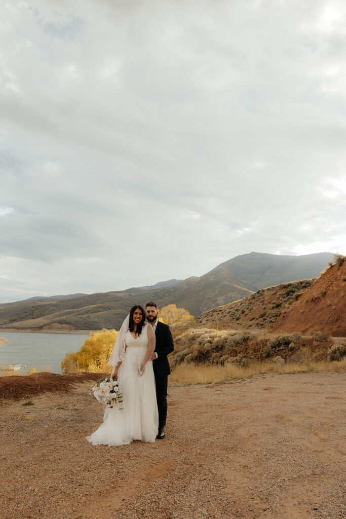 cute picture of the newlyweds hugging