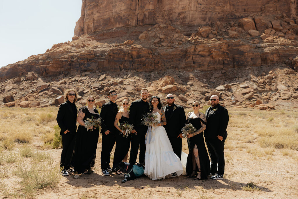 Picture of the bride and groom with their friends