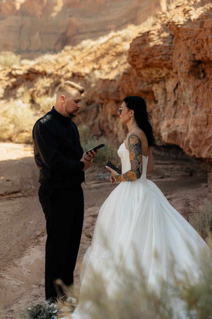 bride and groom at their private vows