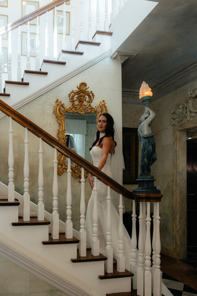 bride before her first look with her bridesmaids