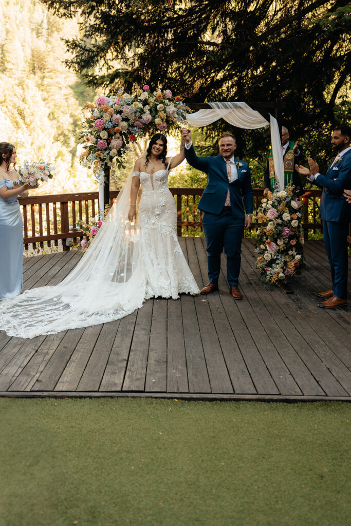 newlyweds heading to their wedding reception