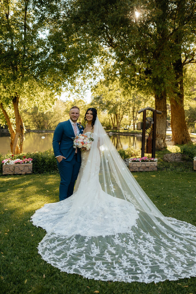 cute picture of the bride and groom during golden hour