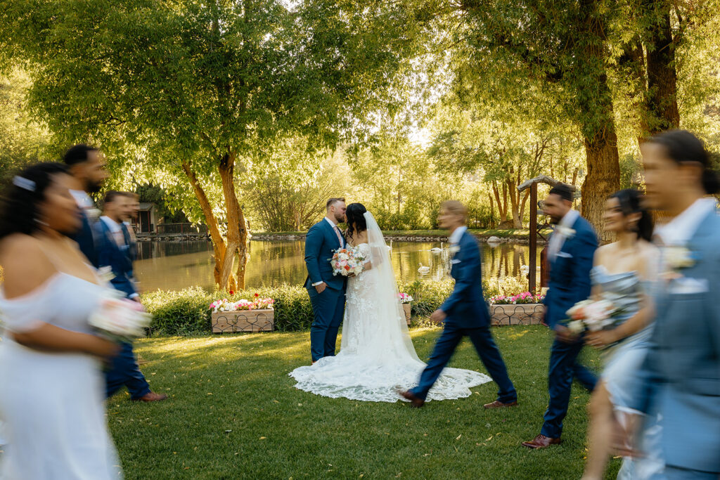 cute portrait of the newly married couple kissing