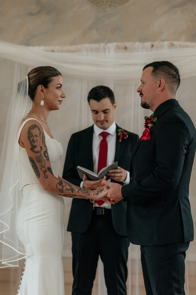 bride and groom emotional at their wedding ceremony