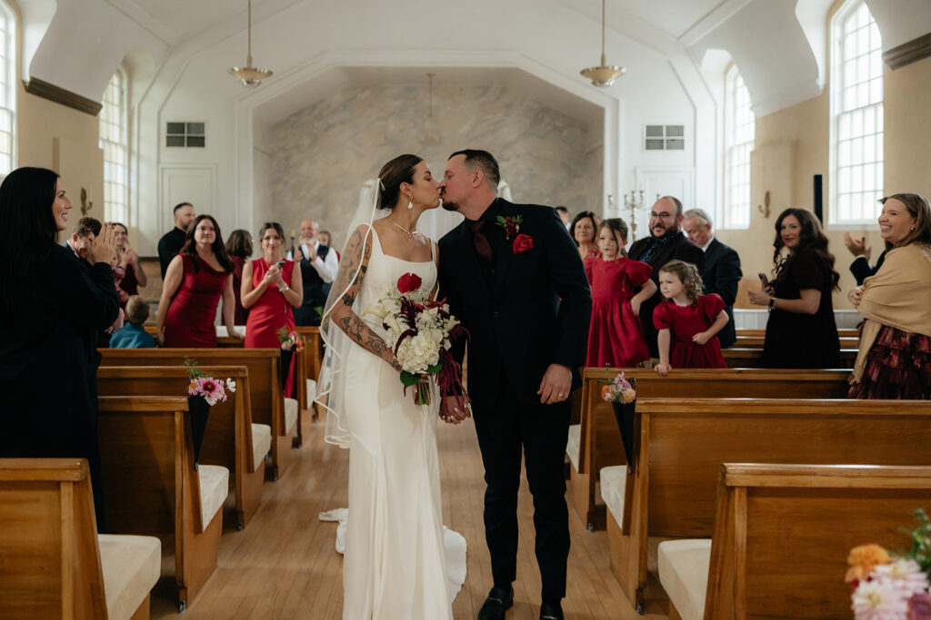 newlyweds heading to their wedding reception