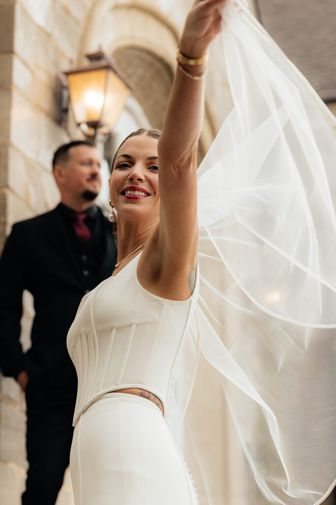 cute picture of the newlyweds at their dream  intimate wedding