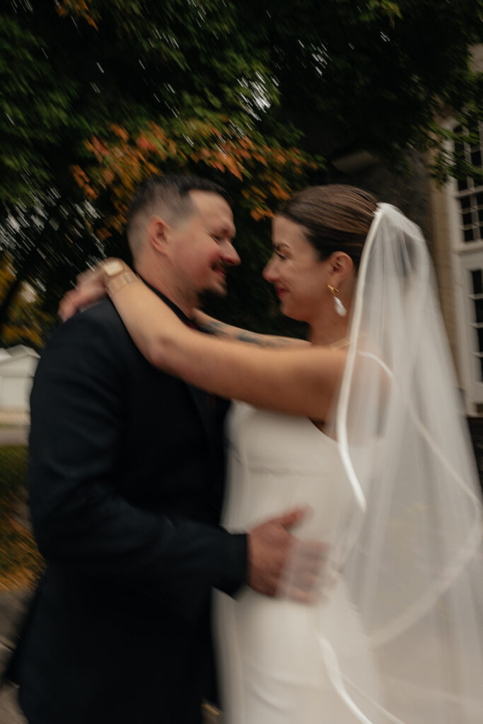 stunning picture of the newlyweds dancing during their bridal photos