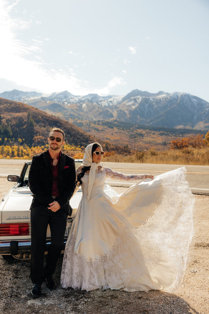 cute picture of the bride and groom at their golden hour