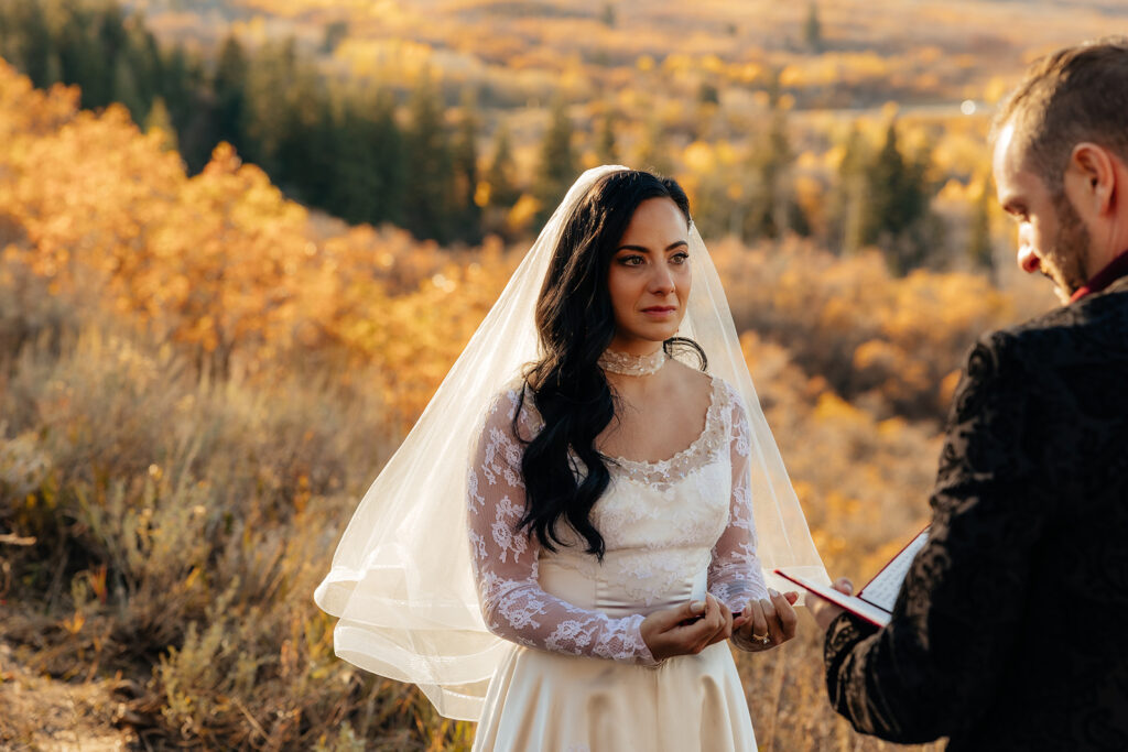 bride emotional during her ceremony