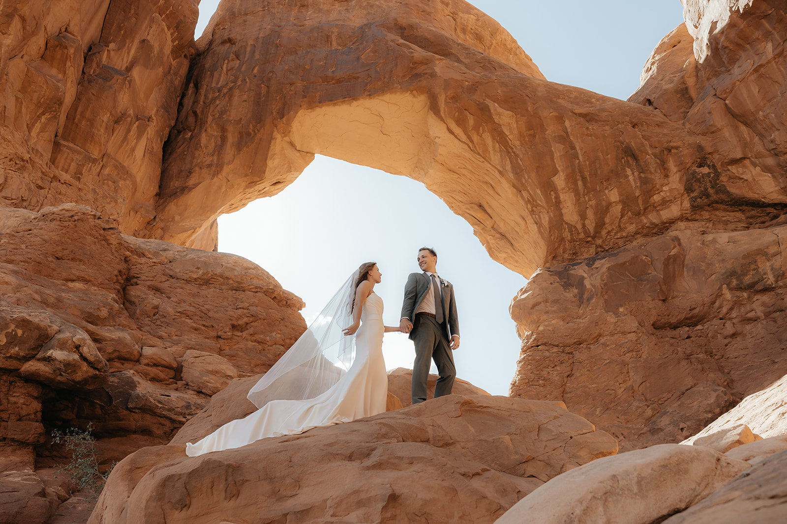 Bride and groom at their fun bridal portraits
