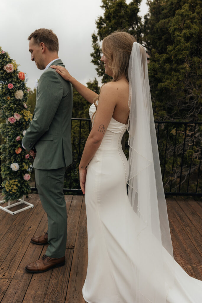 Bride and groom at their first look