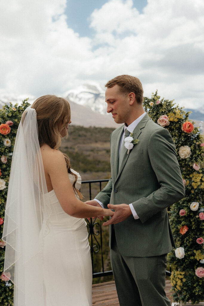 Bride and groom emotional at their first look