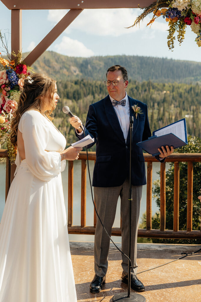 bride emotional during her wedding ceremony