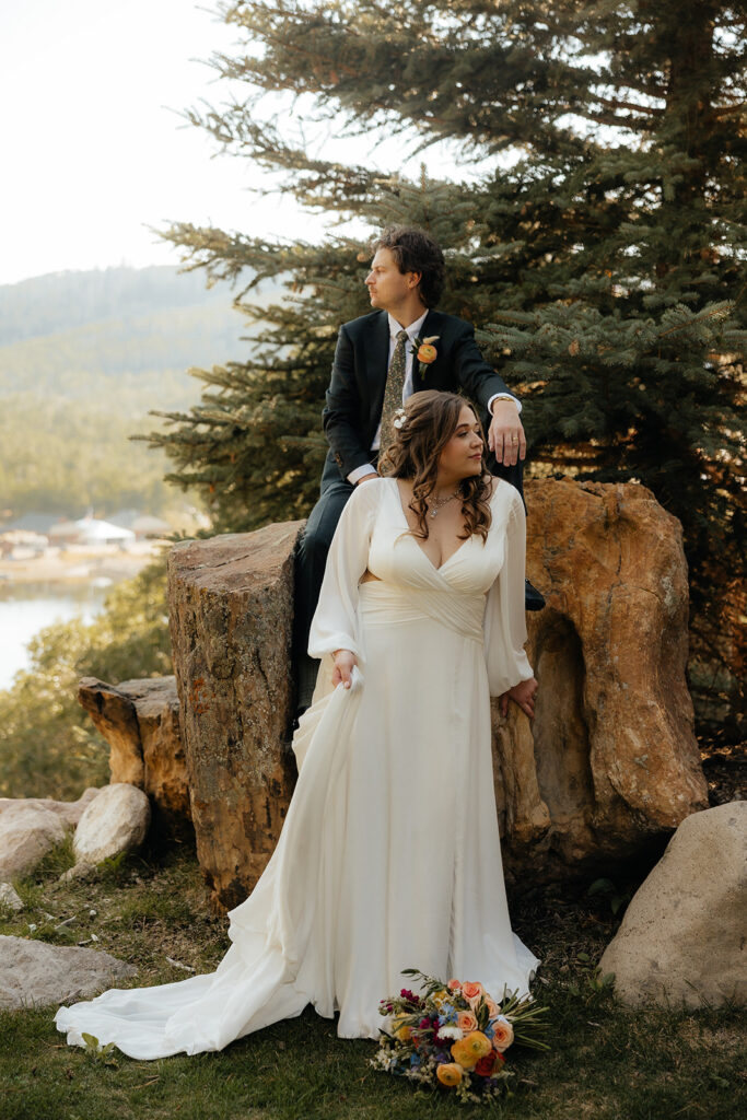 cute portrait of the newlyweds hugging