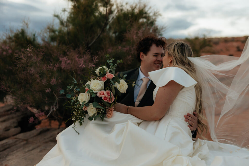 cute picture of the bride and groom at their dream photoshoot