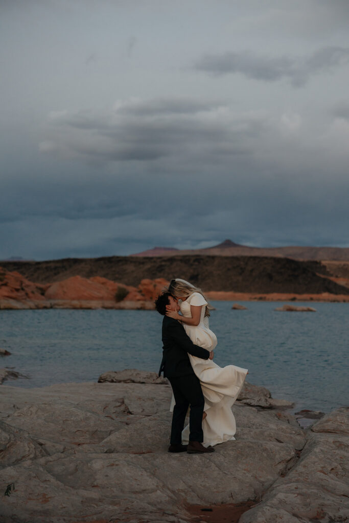 couple dancing during their bridal portraits