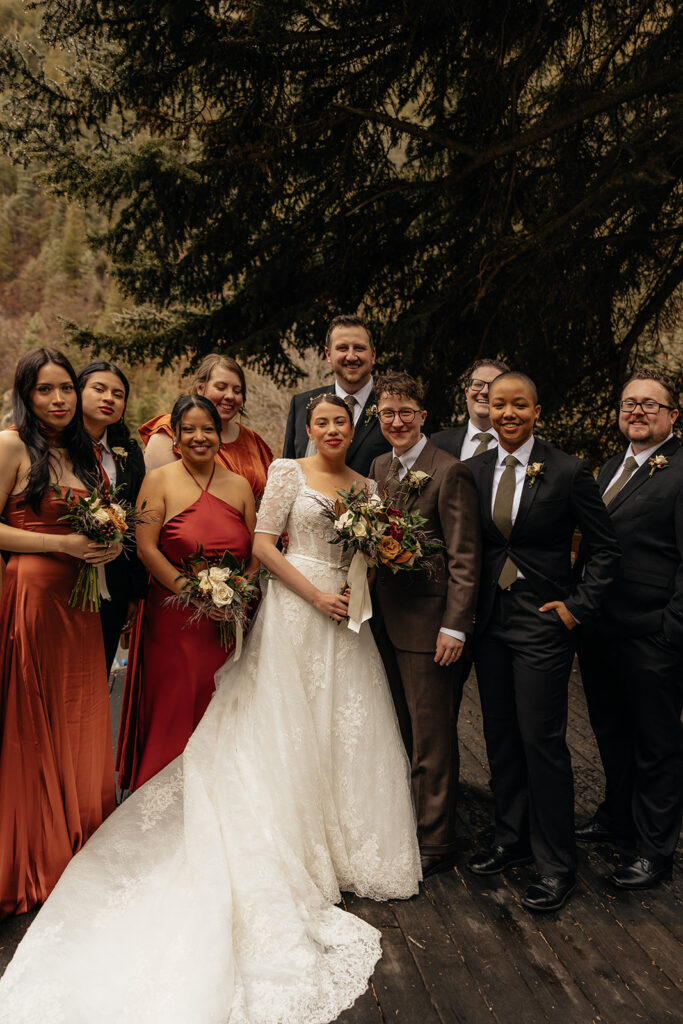 stunning picture of the newly married couple and their bridal parties