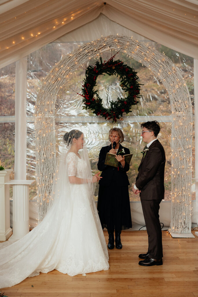 Bride and groom at their intimate wedding ceremony