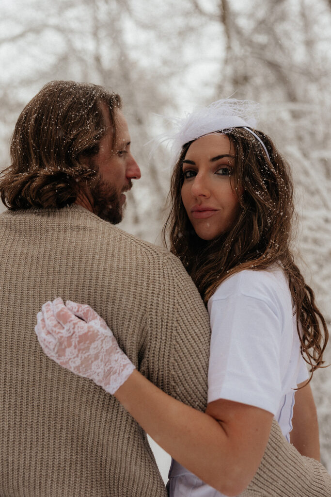couple hugging during their photoshoot in utah