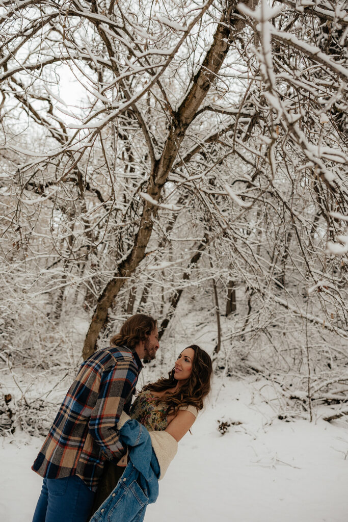 Nichols Hollow Couples Session | A Playful Snowy Engagement in Kaysville Utah