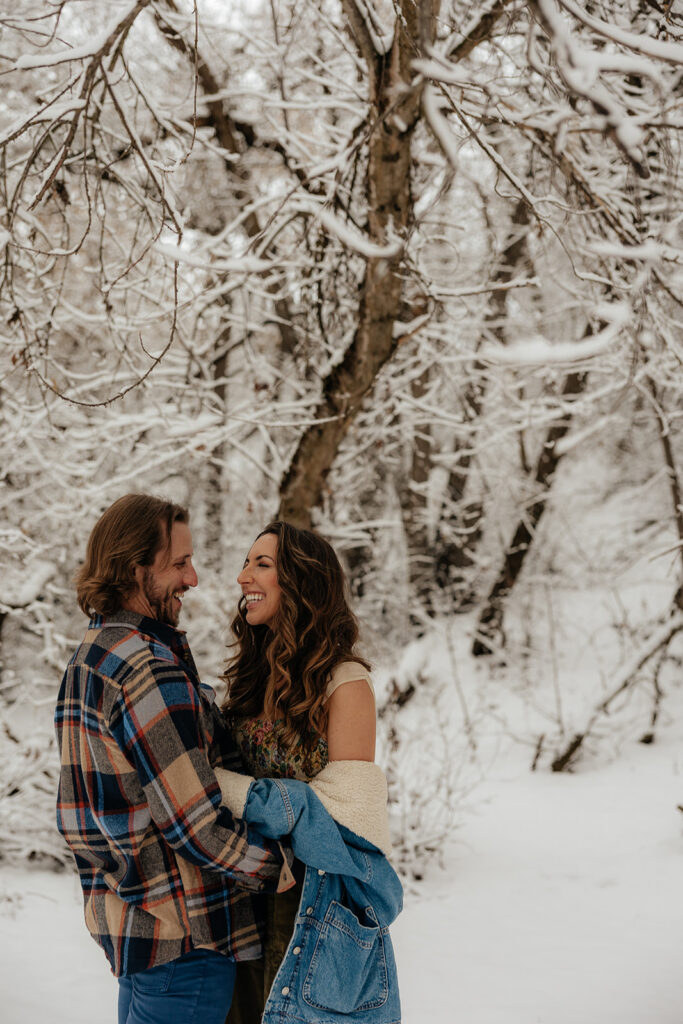 Nichols Hollow Couples Session | A Playful Snowy Engagement in Kaysville Utah