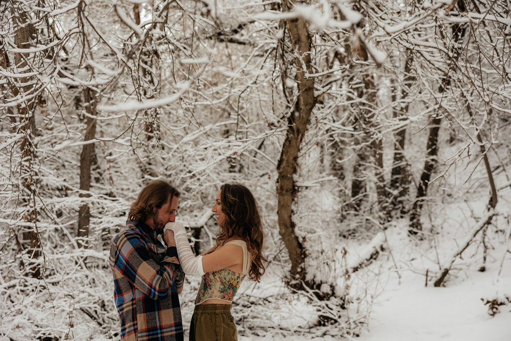 Nichols Hollow Couples Session | A Playful Snowy Engagement in Kaysville Utah