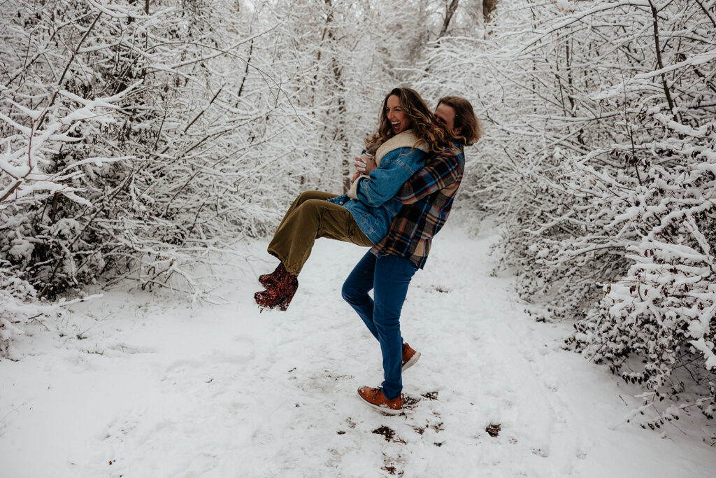 Nichols Hollow Couples Session | A Playful Snowy Engagement in Kaysville Utah