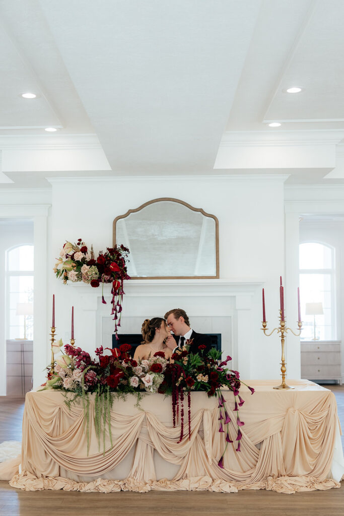 portrait of the bride and groom kissing