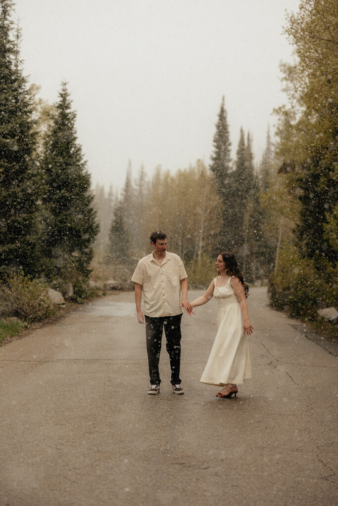 Utah Mountain Engagement Photos with an Unexpected Snowfall