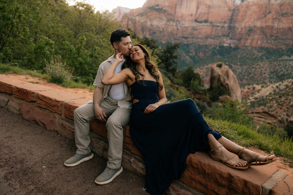 couple at their romantic photoshoot at zion national park